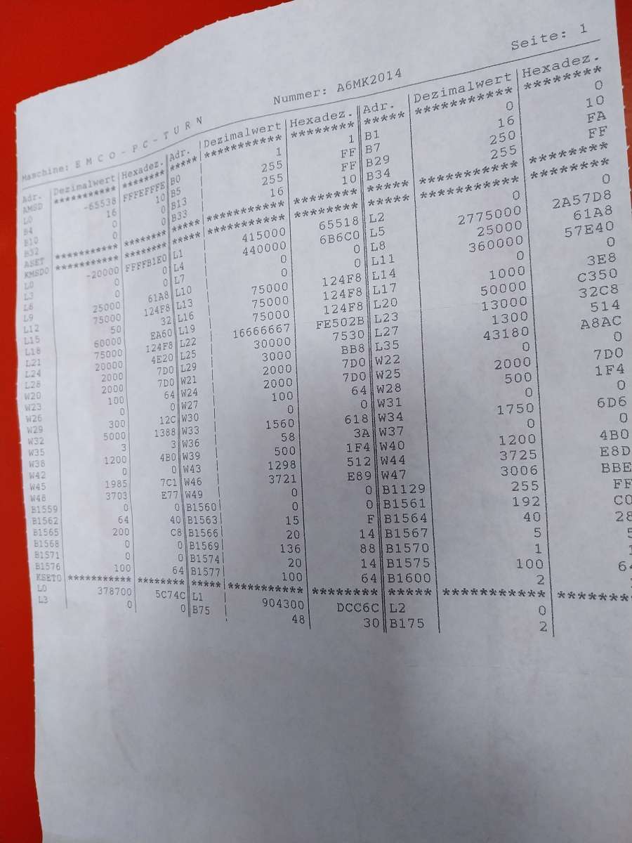 Machine settings PC50