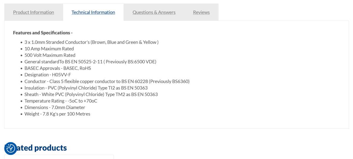 Screenshot 2024-07-21 at 10-01-10 1.0mm 3183Y 3 Core White Circular PVC Flexible Cable -100 Metre Coil - Edwardes