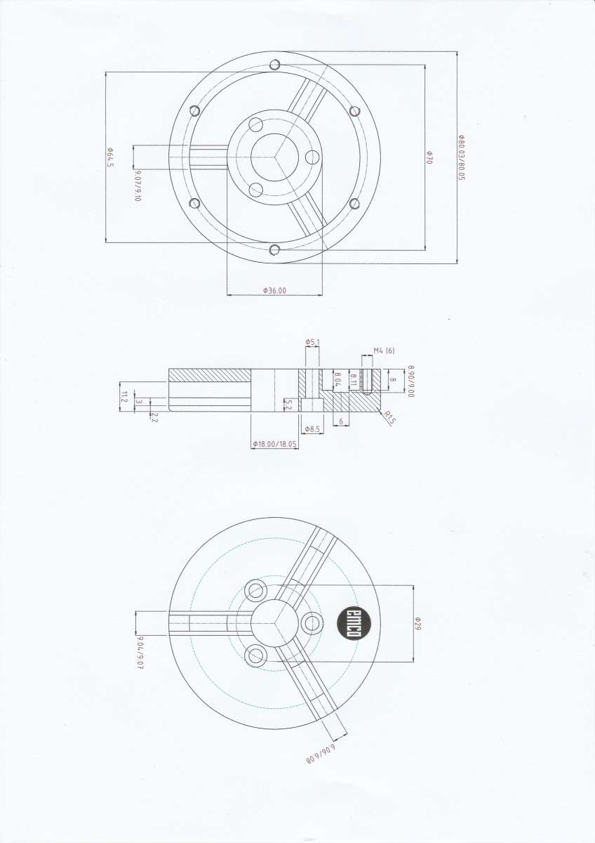 Emco 80 mm 3 Jaw Chuck face