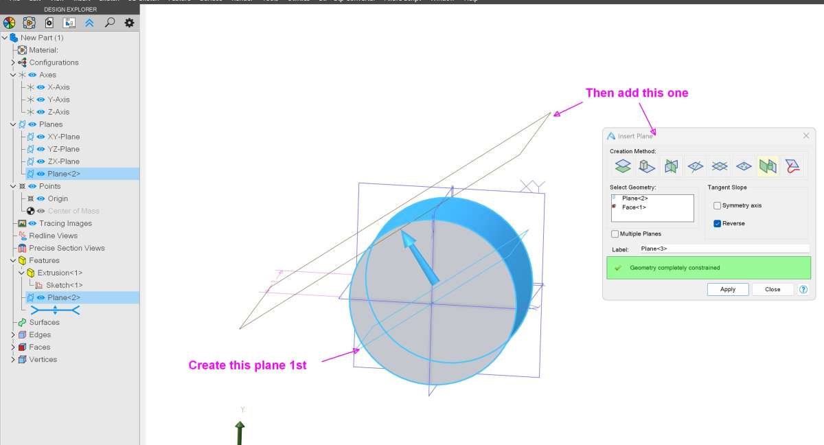plane for angled hole